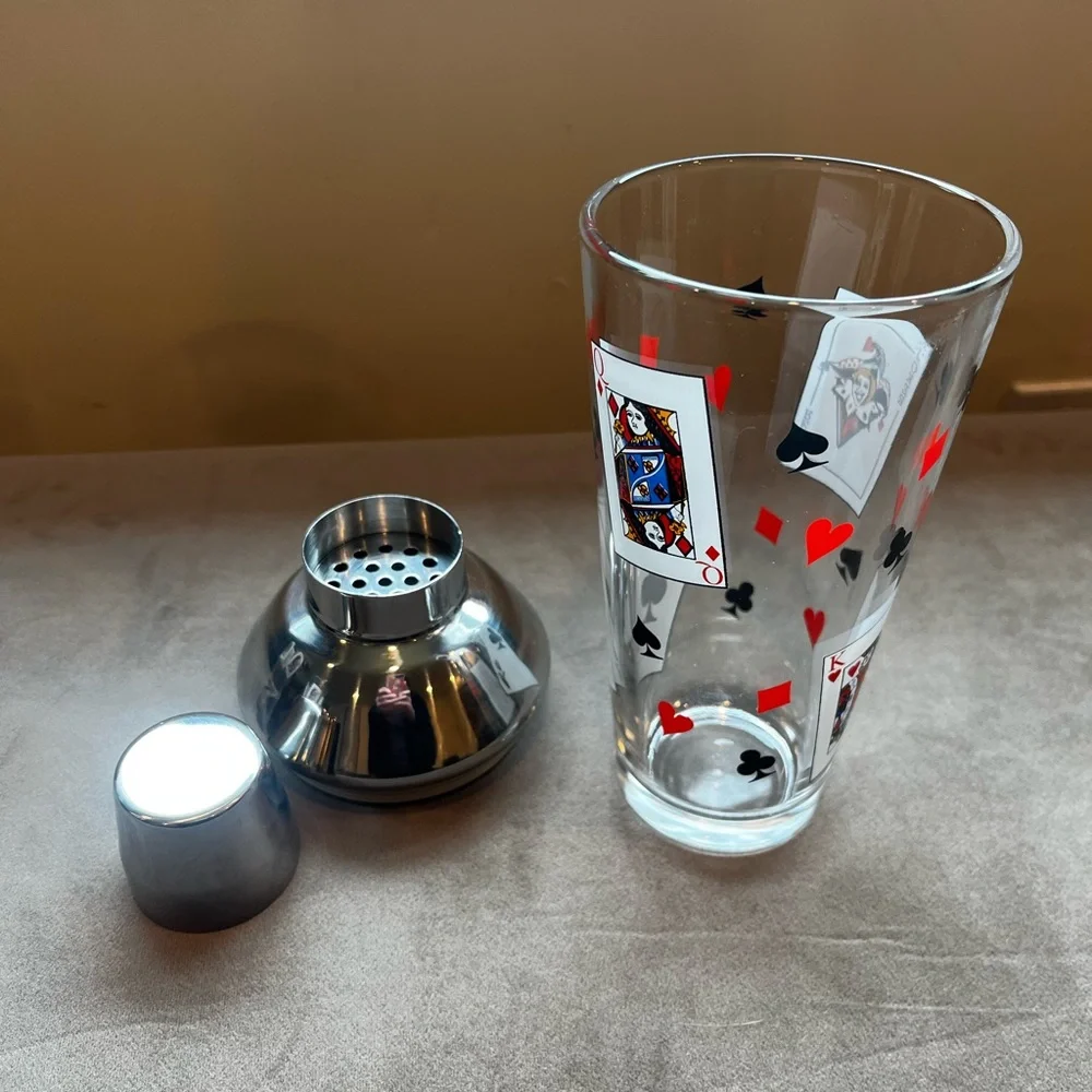 Playing Card Cocktail Shaker with Silver Lid Vintage